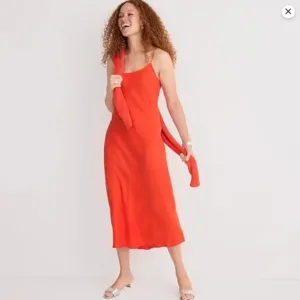 NWT J.Crew Gwyneth cupro-blend midi slip dress in ripe persimmon bright red