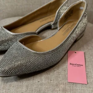 NWT Juicy Couture Pointed Toe Silver Rhinestone Ballet Flats Size 6