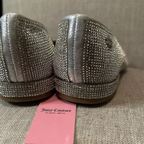 NWT Juicy Couture Pointed Toe Silver Rhinestone Ballet Flats Size 6
