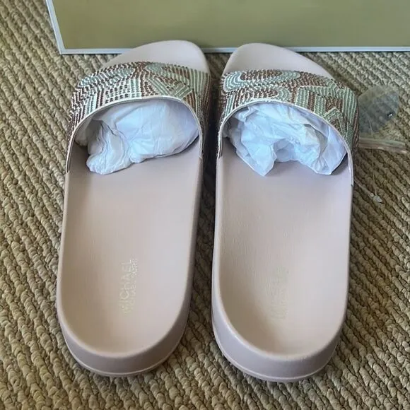 NWT MICHAEL KORS pool slide sandals pink 10