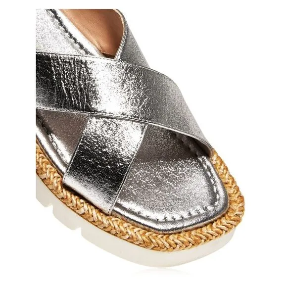 NWT STUART WEITZMAN Womens Gray 1/2&quot; Platform Roza Slip On Slide Sandals 9.5 B