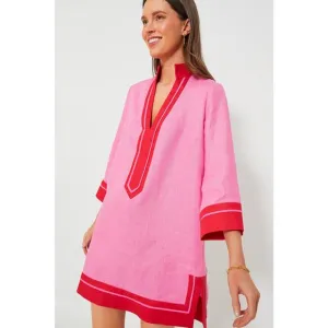 NWT Tuckernuck Pink and Poppy Red Collins Caftan Linen Coverup Mini Dress XXS