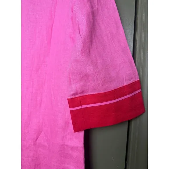 NWT Tuckernuck Pink and Poppy Red Collins Caftan Linen Coverup Mini Dress XXS