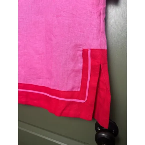NWT Tuckernuck Pink and Poppy Red Collins Caftan Linen Coverup Mini Dress XXS