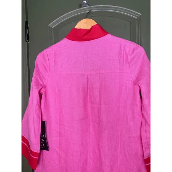 NWT Tuckernuck Pink and Poppy Red Collins Caftan Linen Coverup Mini Dress XXS