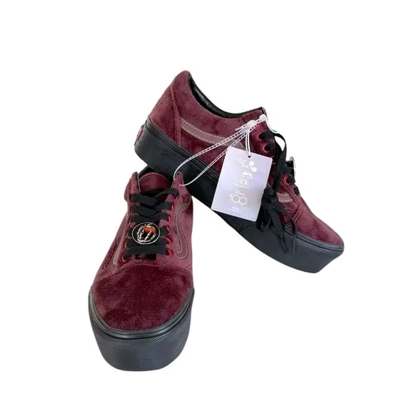 NWT Vans Disney Womens Burgundy Suede Platform Mirror Sneakers Size 9