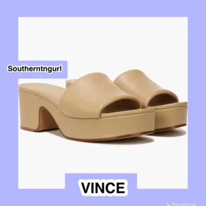 NWT  VINCE    “ Margo “ Platform Leather Slip on Sandals Heels