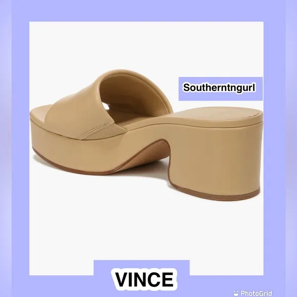 NWT  VINCE    “ Margo “ Platform Leather Slip on Sandals Heels