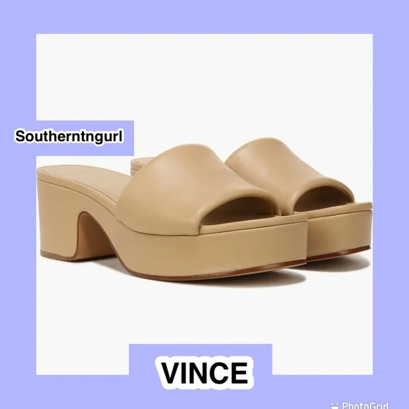 NWT  VINCE    “ Margo “ Platform Leather Slip on Sandals Heels