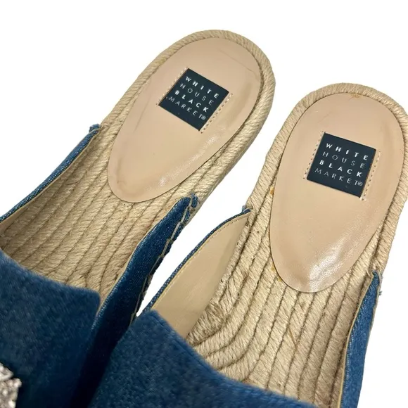 NWT WHBM Josi Denim Jewelled Seahorse Espadrille Slides Sz 10