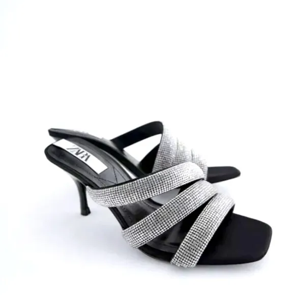 NWT ZARA Sparkly Strap Heeled Sandals Gorgeous Elegant Size 6.5​​​