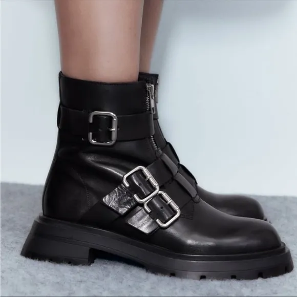 NWT Zara Studded Buckle Combat Boots