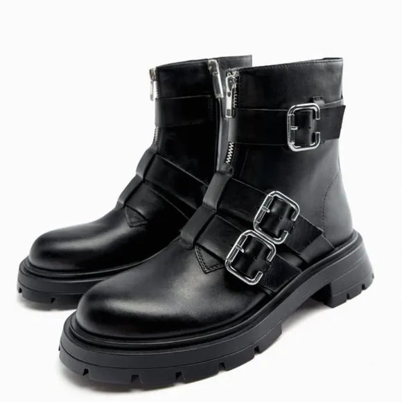 NWT Zara Studded Buckle Combat Boots