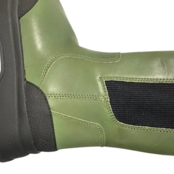 NWT ZARA Tall Leather Combat Style Ankle Boots High Low in Green and Black Sz 7