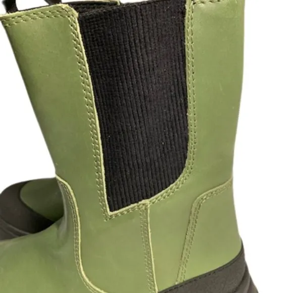 NWT ZARA Tall Leather Combat Style Ankle Boots High Low in Green and Black Sz 7