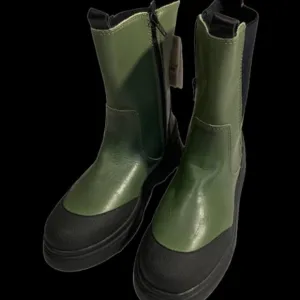 NWT ZARA Tall Leather Combat Style Ankle Boots High Low in Green and Black Sz 7
