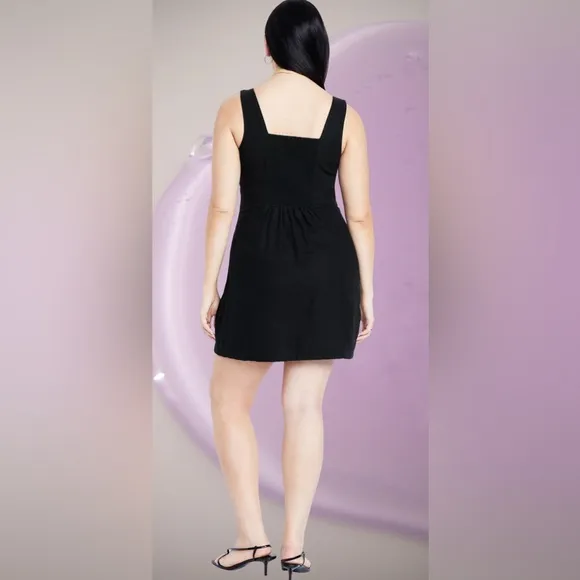 NWTS💓GAP OLD NAVY XL💓BLACK LINEN SQUARE NECK WIDE STRAP. PRINCESS SEAMED DRESS