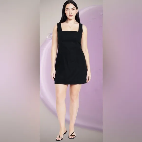 NWTS💓GAP OLD NAVY XL💓BLACK LINEN SQUARE NECK WIDE STRAP. PRINCESS SEAMED DRESS