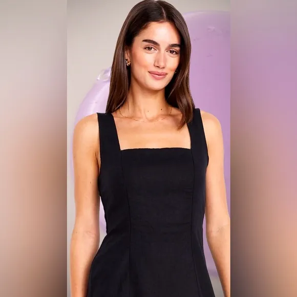 NWTS💓GAP OLD NAVY XL💓BLACK LINEN SQUARE NECK WIDE STRAP. PRINCESS SEAMED DRESS