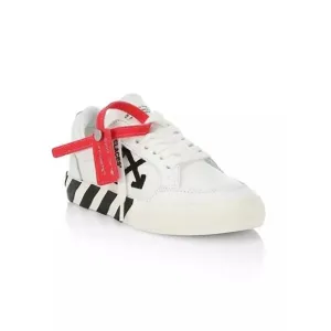 Off White Low Vulcanized Calf Leather Sneakers White Black Kids Size 31 12.5