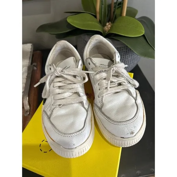 Off White Low Vulcanized Calf Leather Sneakers White Black Kids Size 31 12.5