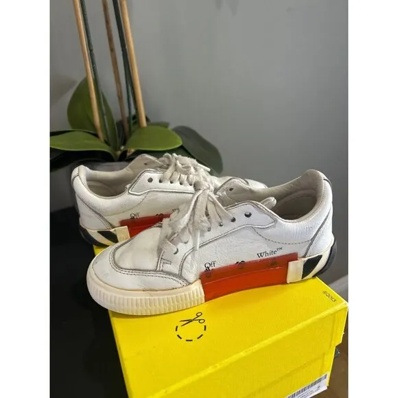 Off White Low Vulcanized Calf Leather Sneakers White Black Kids Size 31 12.5