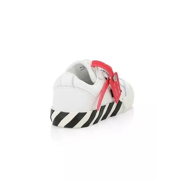 Off White Low Vulcanized Calf Leather Sneakers White Black Kids Size 31 12.5