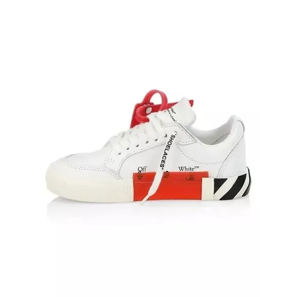 Off White Low Vulcanized Calf Leather Sneakers White Black Kids Size 31 12.5