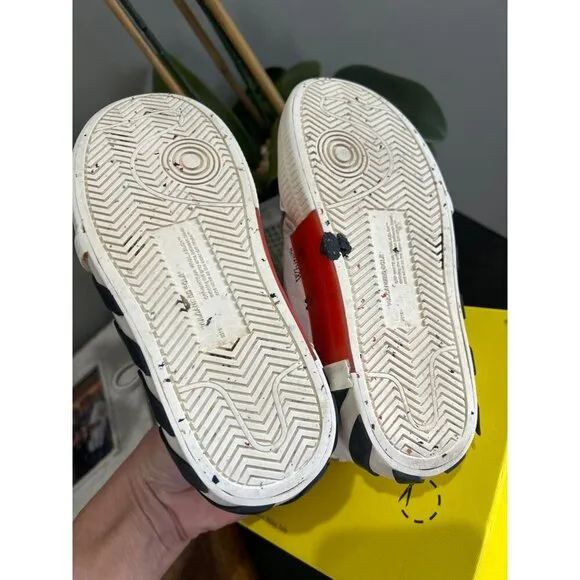 Off White Low Vulcanized Calf Leather Sneakers White Black Kids Size 31 12.5