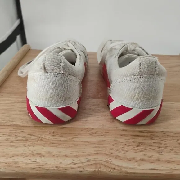 OFF WHITE VULCANIZED CANVAS SNEAKERS LOW WHITE RED KIDS SIZE 1 youth