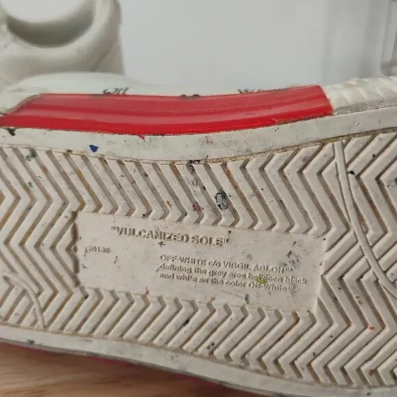 OFF WHITE VULCANIZED CANVAS SNEAKERS LOW WHITE RED KIDS SIZE 1 youth