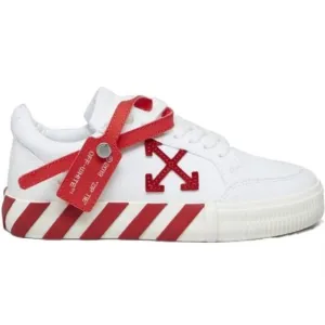 OFF WHITE VULCANIZED CANVAS SNEAKERS LOW WHITE RED KIDS SIZE 1 youth