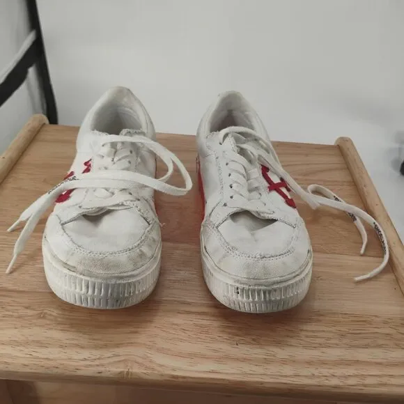 OFF WHITE VULCANIZED CANVAS SNEAKERS LOW WHITE RED KIDS SIZE 1 youth