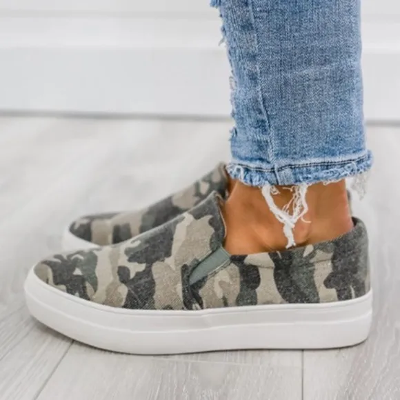 Olive green Camouflage SlipOn Platform Sneakers camo