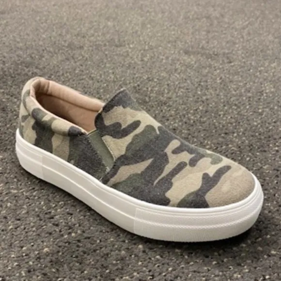 Olive green Camouflage SlipOn Platform Sneakers camo