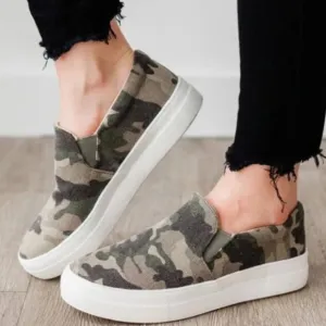 Olive green Camouflage SlipOn Platform Sneakers camo
