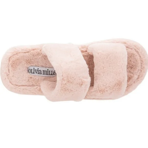 OLIVIA MILLER * ortona furry wedge pink sandals SIZE 7 NIB