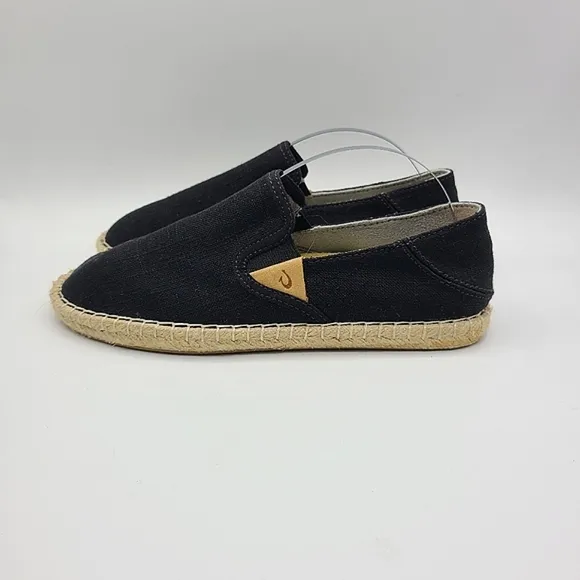 OluKai Black Slip on Shoes Pa'a Kapa Espadrilles Size 6.5 Collapsible heels