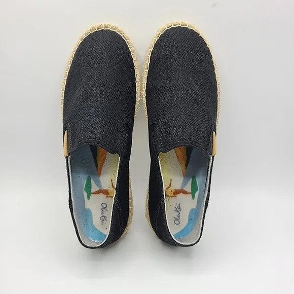 OluKai Black Slip on Shoes Pa'a Kapa Espadrilles Size 6.5 Collapsible heels