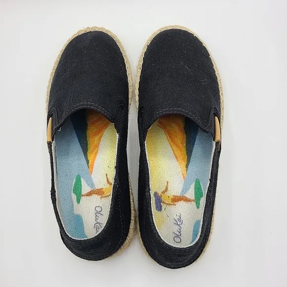 OluKai Black Slip on Shoes Pa'a Kapa Espadrilles Size 6.5 Collapsible heels