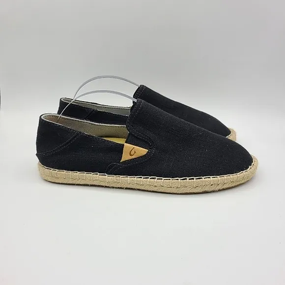 OluKai Black Slip on Shoes Pa'a Kapa Espadrilles Size 6.5 Collapsible heels