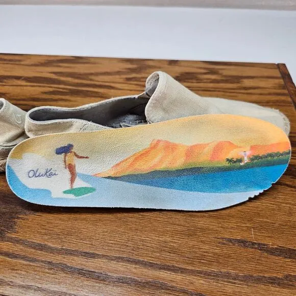 OluKai Kaula Pa'a Kapa Espadrilles Linen Slip On Womens US 8.5 Tan AA0286-104