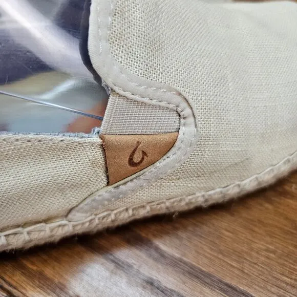 OluKai Kaula Pa'a Kapa Espadrilles Linen Slip On Womens US 8.5 Tan AA0286-104