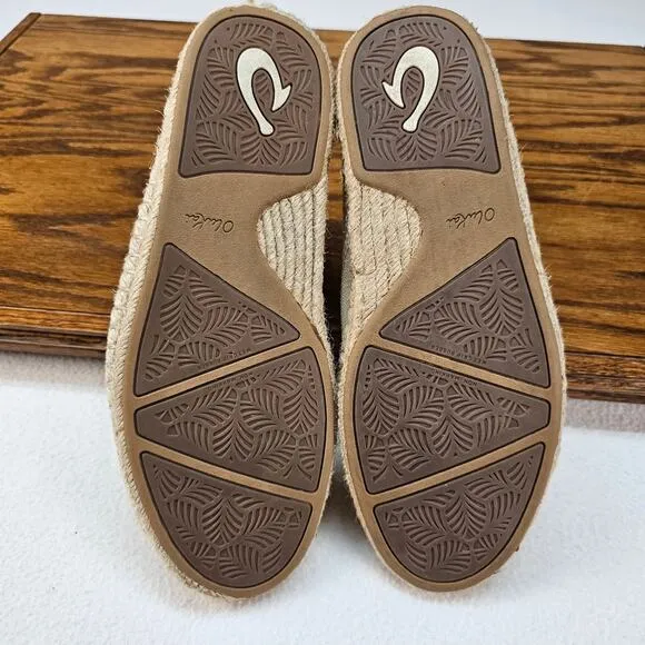 OluKai Kaula Pa'a Kapa Espadrilles Linen Slip On Womens US 8.5 Tan AA0286-104