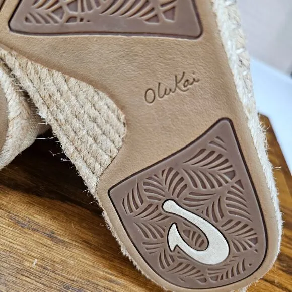 OluKai Kaula Pa'a Kapa Espadrilles Linen Slip On Womens US 8.5 Tan AA0286-104