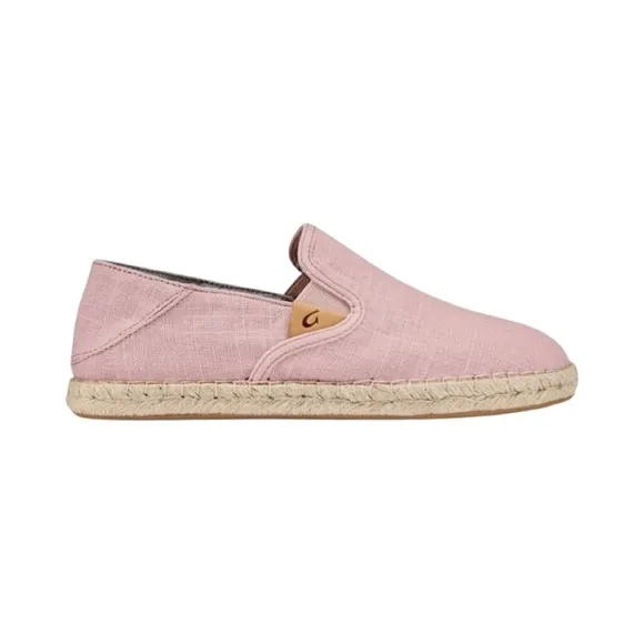 OLUKAI Kaula Pa'a Kapa Women's Espadrilles, Linen Slip-On Shoes- Pink