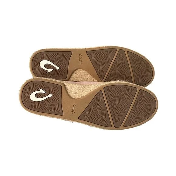 OLUKAI Kaula Pa'a Kapa Women's Espadrilles, Linen Slip-On Shoes- Pink