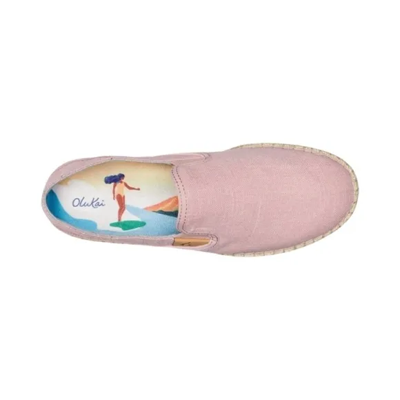 OLUKAI Kaula Pa'a Kapa Women's Espadrilles, Linen Slip-On Shoes- Pink