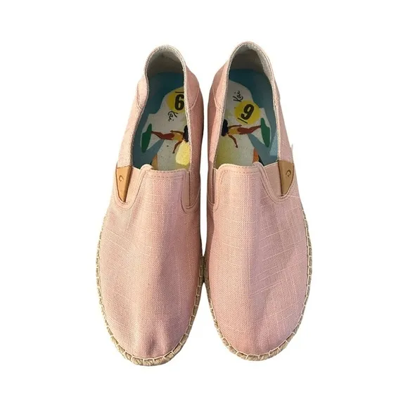 OLUKAI Kaula Pa'a Kapa Women's Espadrilles, Linen Slip-On Shoes- Pink
