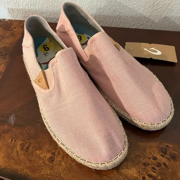 OLUKAI Kaula Pa'a Kapa Women's Espadrilles, Linen Slip-On Shoes- Pink